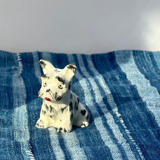 Miniature Spotted White Dog Figurine