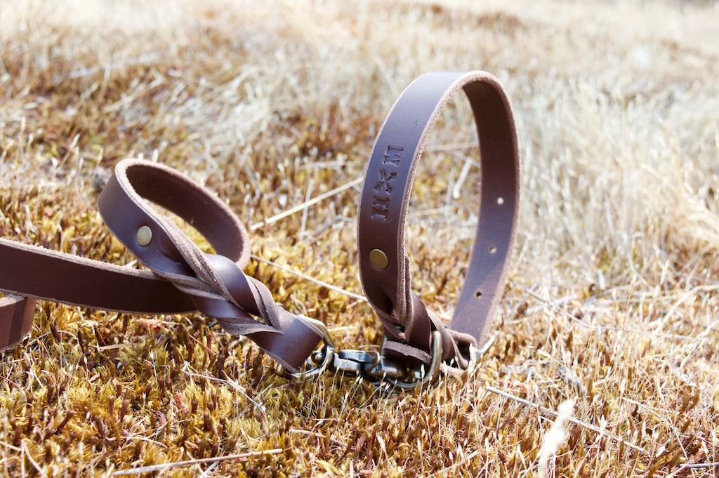 Braided Leather Collar - Brun