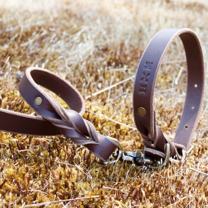 Braided Leather Leash ~ Brown