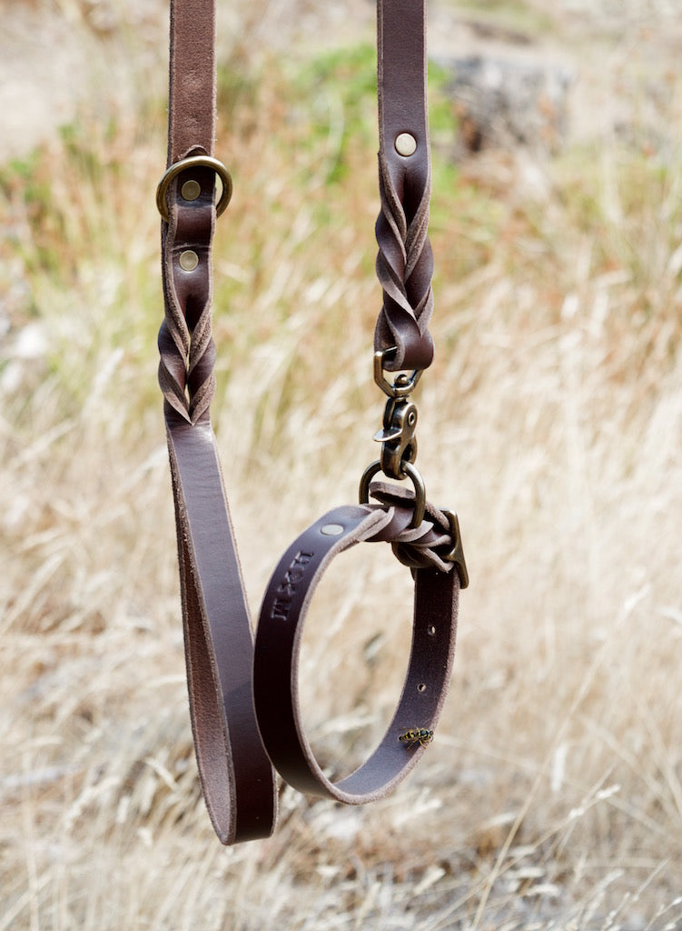 Braided Leather Collar - Brun