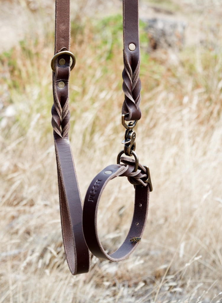 Braided Leather Leash ~ Brown