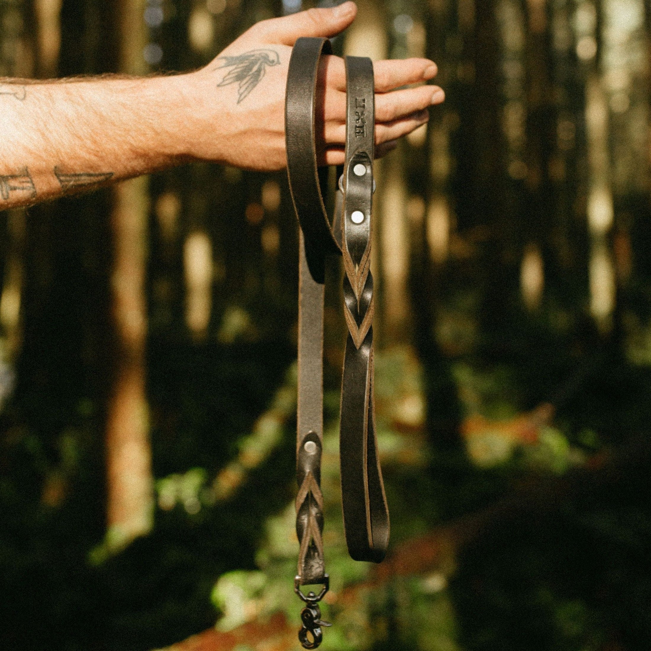 Braided Leather Leash ~ Black