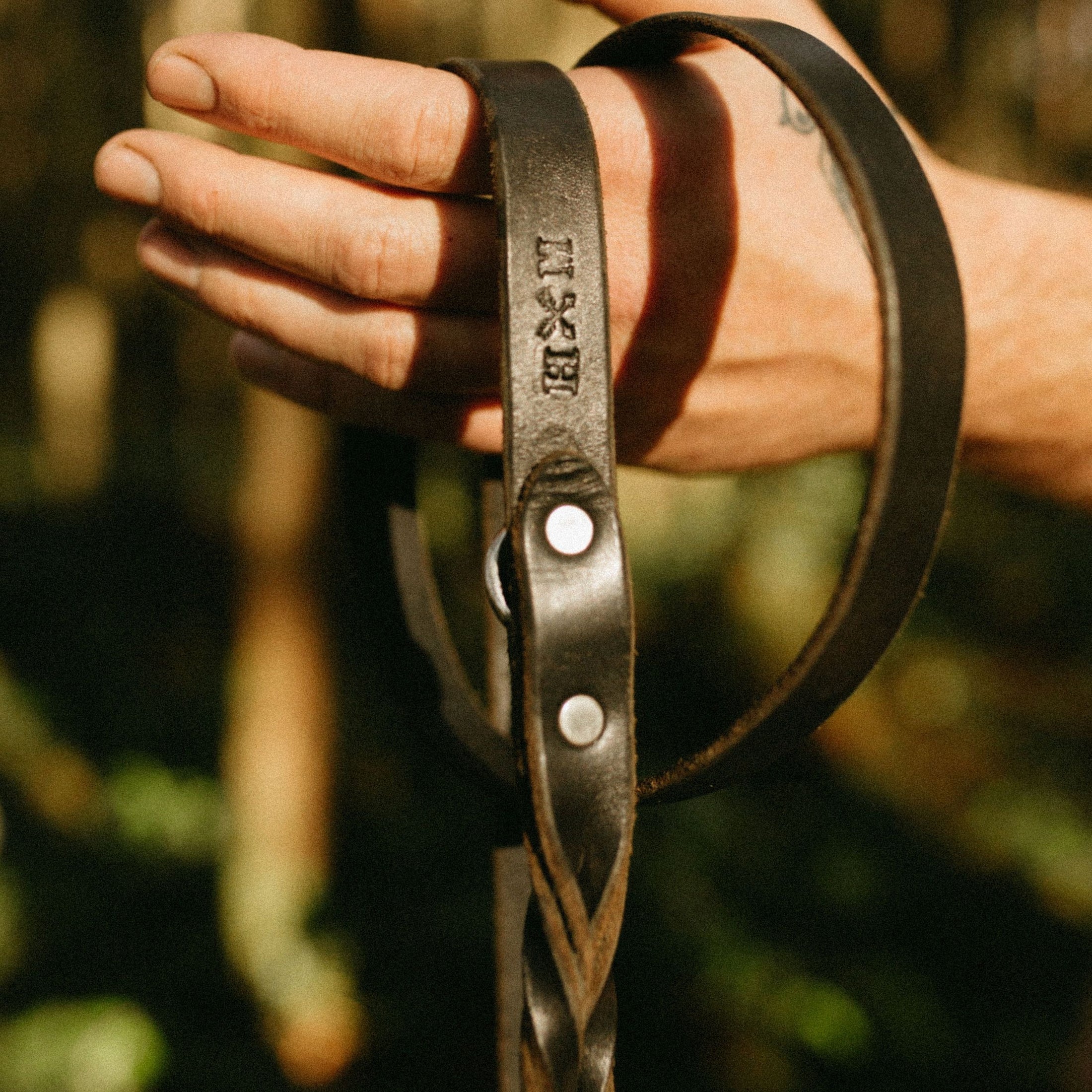 Braided Leather Leash ~ Black